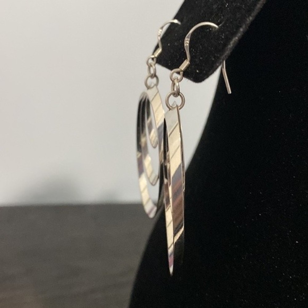Sterling Silver Triple Hoop Dangle Earrings - Picture 3 of 5